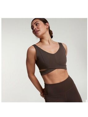 CALIA Brown Rib Cut Out Energize  Sports Bra in Chocolate Size S